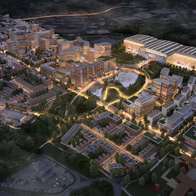 Aerial view of Brabazon at night