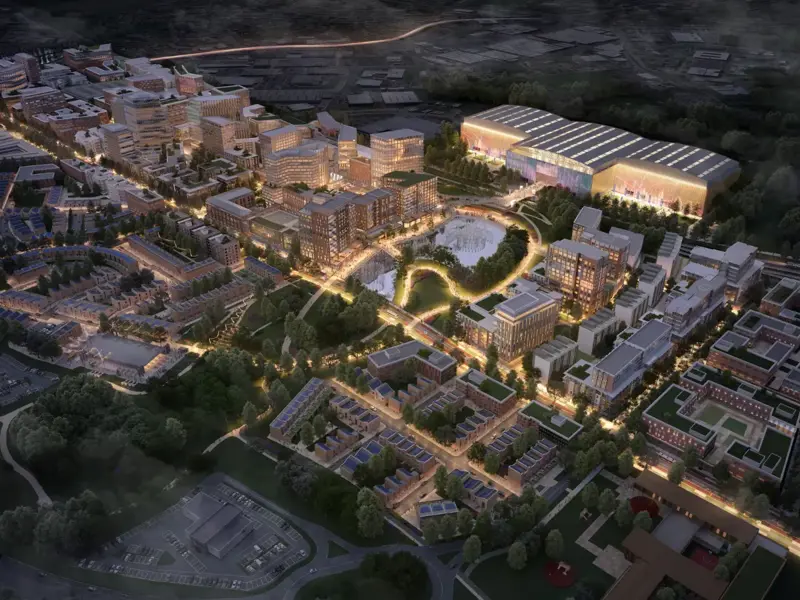 Aerial view of Brabazon at night